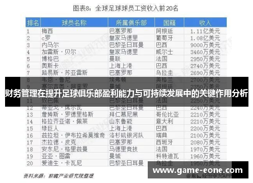 财务管理在提升足球俱乐部盈利能力与可持续发展中的关键作用分析
